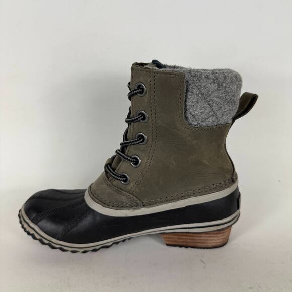 Sorel Slimpack II Snow Boots Women's 7 Green Black Waterproof Lace-Up Block Heel - Picture 6 of 10